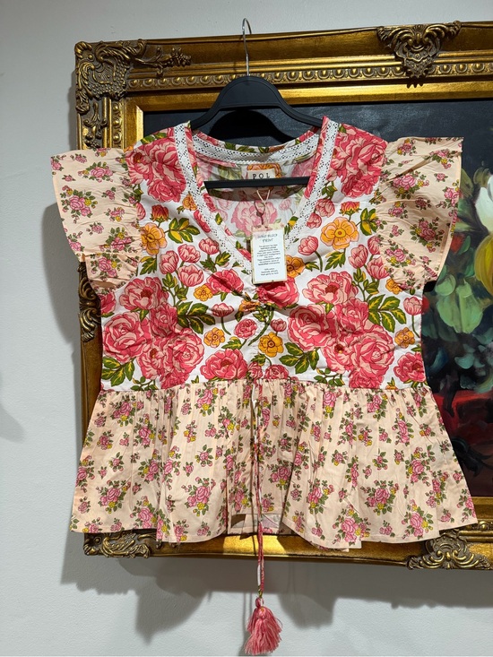 POL Tops - POL Pink Floral Tassel Peplum Top